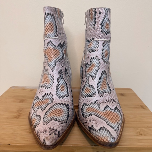 Leather Snakeskin Print Multicolour Heeled Ankle Boots - Picture 2 of 11